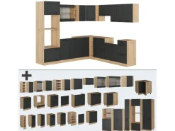 Vicco R-Line Eckküche Anthrazit Landhaus/Goldkraft Eiche 237 x 247 cm AP Anthrazit ohne E-Geräte Anthrazit Struktur