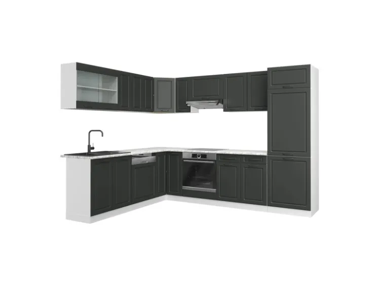 Winkelküchen|Kücheninseln<Vicco R-Line Eckküche Anthrazit Landhaus/Weiß 227 x 287 cm AP Marmor ohne E-Geräte Anthrazit Struktur
