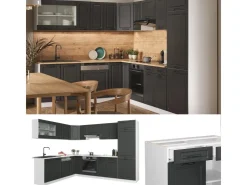 Winkelküchen|Kücheninseln<Vicco R-Line Eckküche Anthrazit Landhaus/Weiß 227 x 287 cm AP Marmor ohne E-Geräte Anthrazit Struktur