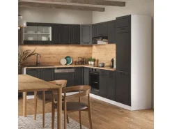 Winkelküchen|Kücheninseln<Vicco R-Line Eckküche Anthrazit Landhaus/Weiß 227 x 287 cm AP Marmor ohne E-Geräte Anthrazit Struktur