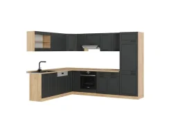 Winkelküchen<Vicco R-Line Eckküche Anthrazit Landhaus/Goldkraft Eiche 227 x 287 cm ohne Arbeitsplatte ohne E-Geräte Anthrazit Struktur