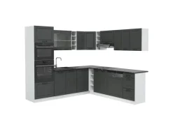 Küchenregale|Winkelküchen<Vicco R-Line Eckküche Anthrazit Landhaus/Weiß 237 x 60 cm ohne Arbeitsplatte ohne E-Geräte Anthrazit Struktur