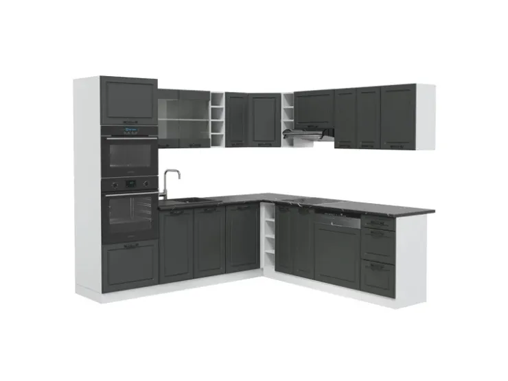Küchenregale|Winkelküchen<Vicco R-Line Eckküche Anthrazit Landhaus/Weiß 237 x 60 cm ohne Arbeitsplatte ohne E-Geräte Anthrazit Struktur