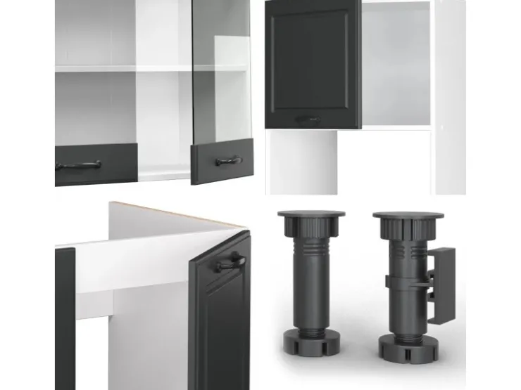 Küchenregale|Winkelküchen<Vicco R-Line Eckküche Anthrazit Landhaus/Weiß 237 x 60 cm ohne Arbeitsplatte ohne E-Geräte Anthrazit Struktur
