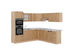 Winkelküchen<Vicco R-Line Eckküche Artisan-Eiche/Goldkraft Eiche 237 x 247 cm AP Marmor ohne E-Geräte Artisan Eiche