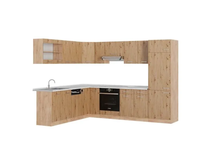 Winkelküchen<Vicco R-Line Eckküche Artisan-Eiche/Goldkraft Eiche 227 x 287 cm AP Marmor ohne E-Geräte Artisan Eiche