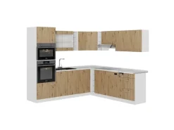 Winkelküchen<Vicco R-Line Eckküche /Weiß 237 x 247 cm ohne Arbeitsplatte ohne E-Geräte Artisan Eiche
