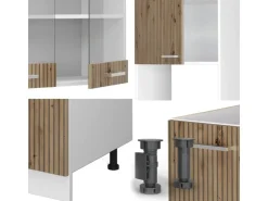Winkelküchen<Vicco R-Line Eckküche /Weiß 237 x 247 cm ohne Arbeitsplatte ohne E-Geräte Artisan Eiche