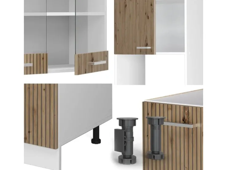 Winkelküchen<Vicco R-Line Eckküche /Weiß 237 x 247 cm ohne Arbeitsplatte ohne E-Geräte Artisan Eiche