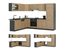 Winkelküchen<Vicco R-Line Eckküche Artisan Eiche/Anthrazit 227 x 287 cm ohne Arbeitsplatte ohne E-Geräte Eiche Hell