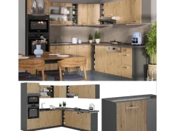 Vicco R-Line Eckküche Artisan Eiche/Anthrazit 237 x 247 cm AP Marmor ohne E-Geräte Winkelküchen|Kühlschränke