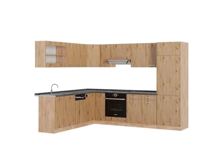 Winkelküchen|Einbauküchen<Vicco R-Line Eckküche Artisan-Eiche/Goldkraft Eiche 227 x 287 cm AP Anthrazit ohne E-Geräte Artisan Eiche