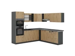 Best Vicco R-Line Eckküche Artisan Eiche/Anthrazit 237 x 247 cm AP Anthrazit ohne E-Geräte Eiche Hell