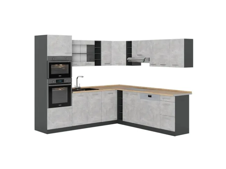 Vicco R-Line Eckküche /Anthrazit 237 x 247 cm AP Eiche ohne E-Geräte Beton