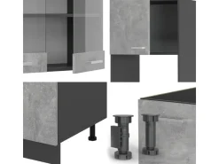 Vicco R-Line Eckküche /Anthrazit 237 x 247 cm AP Eiche ohne E-Geräte Beton