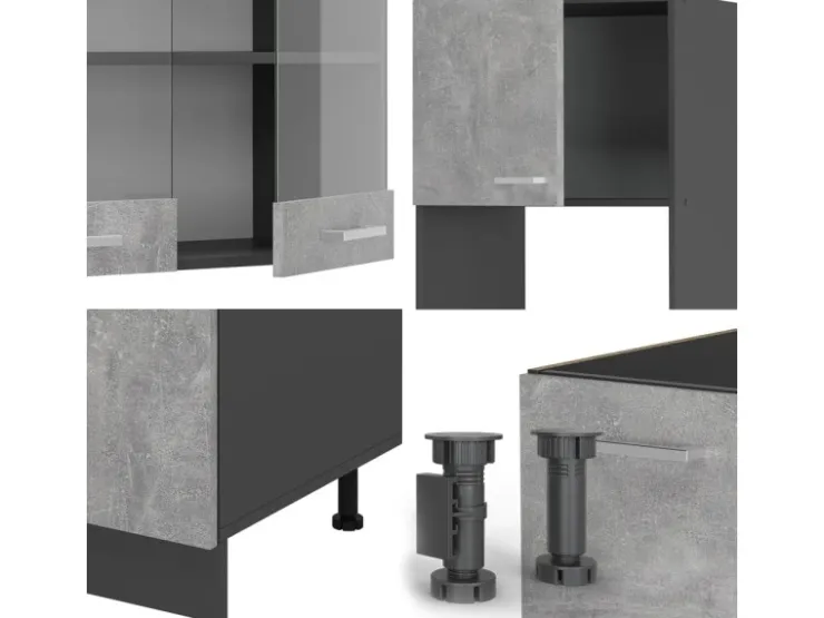 Vicco R-Line Eckküche /Anthrazit 237 x 247 cm AP Eiche ohne E-Geräte Beton