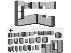 Vicco R-Line Eckküche /Anthrazit 237 x 247 cm AP Eiche ohne E-Geräte Beton