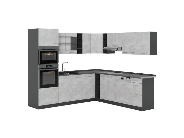 Winkelküchen|Zubehör Für Küchenarmatur<Vicco R-Line Eckküche /Anthrazit 237 x 60 cm ohne Arbeitsplatte ohne E-Geräte Beton
