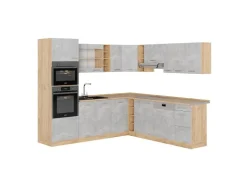 Best Vicco R-Line Eckküche /Goldkraft Eiche 237 x 247 cm AP Eiche ohne E-Geräte Beton