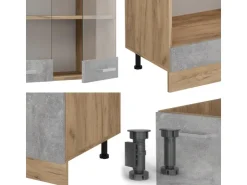 Winkelküchen|Küchenschränke<Vicco R-Line Eckküche /Goldkraft Eiche 227 x 287 cm AP Anthrazit ohne E-Geräte Beton