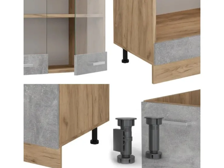 Winkelküchen|Küchenschränke<Vicco R-Line Eckküche /Goldkraft Eiche 227 x 287 cm AP Anthrazit ohne E-Geräte Beton
