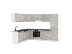 New Vicco R-Line Eckküche Beton/Weiß 227 x 287 cm AP Anthrazit ohne E-Geräte Winkelküchen
