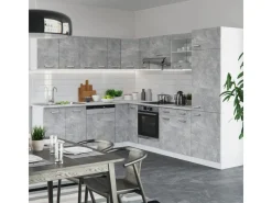 New Vicco R-Line Eckküche Beton/Weiß 227 x 287 cm AP Anthrazit ohne E-Geräte Winkelküchen