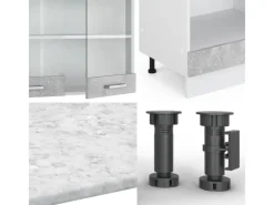 New Vicco R-Line Eckküche Beton/Weiß 227 x 287 cm AP Anthrazit ohne E-Geräte Winkelküchen