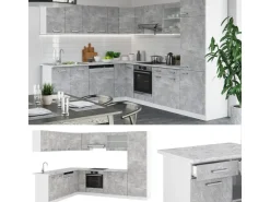 Einbauküchen|Winkelküchen<Vicco R-Line Eckküche Beton/Weiß 227 x 287 cm AP Eiche ohne E-Geräte Betongrau