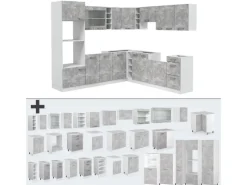 Hot Vicco R-Line Eckküche Beton/Weiß 237 x 60 cm AP Marmor ohne E-Geräte Winkelküchen|Einbauküchen