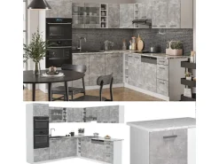 Winkelküchen|Kücheninseln<Vicco R-Line Eckküche Beton/Weiß 237 x 247 cm AP Anthrazit ohne E-Geräte Betongrau