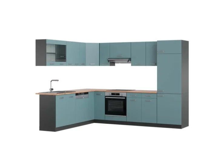 Online Vicco R-Line Eckküche Blau-Grau/Anthrazit 227 x 287 cm AP Eiche ohne E-Geräte Blaugrau