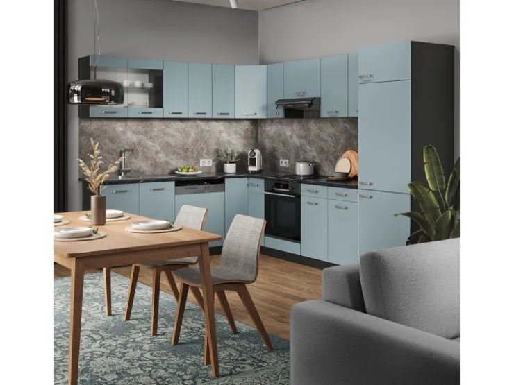 Online Vicco R-Line Eckküche Blau-Grau/Anthrazit 227 x 287 cm AP Eiche ohne E-Geräte Blaugrau