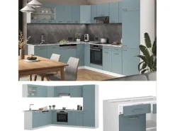 Online Vicco R-Line Eckküche Blau-Grau 227 x 287 cm AP Marmor ohne E-Geräte Winkelküchen