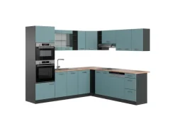 New Vicco R-Line Eckküche Blau-Grau/Anthrazit 237 x 247 cm AP Eiche ohne E-Geräte Blaugrau