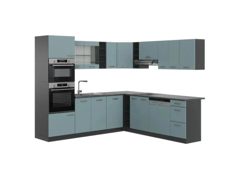 Sale Vicco R-Line Eckküche Blau-Grau/Anthrazit 237 x 247 cm AP Anthrazit ohne E-Geräte Winkelküchen|Einbauküchen