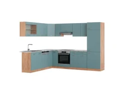 Clearance Vicco R-Line Eckküche Blau-Grau/Goldkraft Eiche 227 x 287 cm AP Marmor ohne E-Geräte Blaugrau