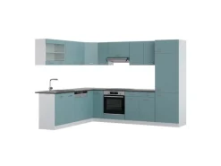 Clearance Vicco R-Line Eckküche Blau-Grau/Weiß 227 x 287 cm AP Anthrazit ohne E-Geräte Winkelküchen