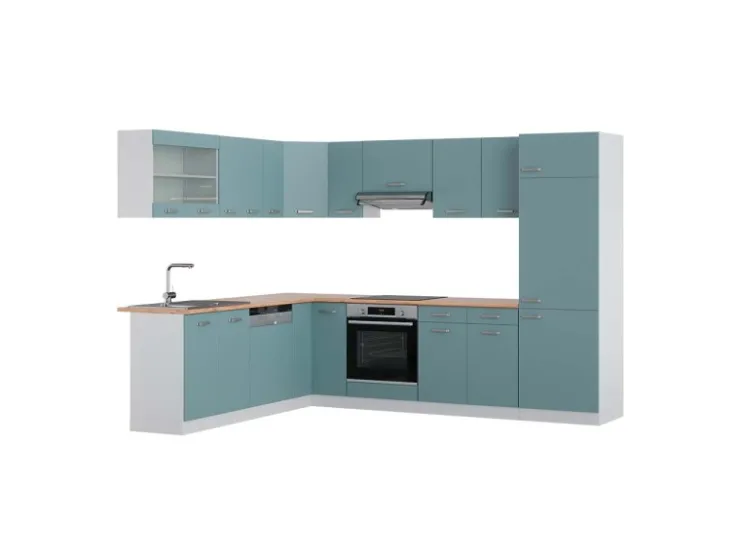 Online Vicco R-Line Eckküche Blau-Grau/Weiß 227 x 287 cm AP Eiche ohne E-Geräte Blaugrau