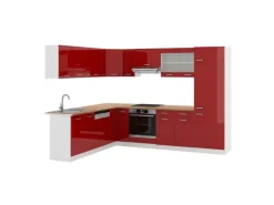 Winkelküchen|Küchenschränke<Vicco R-Line Eckküche Bordeaux Hochglanz/Weiß 227 x 287 cm AP Eiche ohne E-Geräte Brilliant Bordeaux