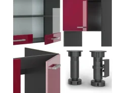 Sale Vicco R-Line Eckküche Bordeaux Hochglanz/Anthrazit 237 x 247 cm AP Eiche ohne E-Geräte Brilliant Bordeaux