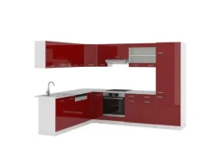 Vicco R-Line Eckküche Bordeaux Hochglanz/Weiß 227 x 287 cm AP Marmor ohne E-Geräte Zubehör Für Küchenarmatur|Einbauküchen
