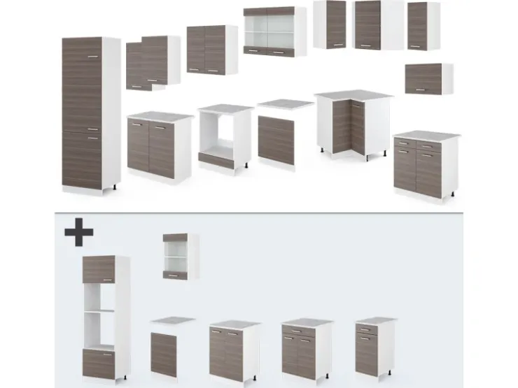 Winkelküchen<Vicco R-Line Eckküche /Weiß 227 x 287 cm ohne Arbeitsplatte ohne E-Geräte Edelgrau