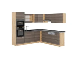 Winkelküchen<Vicco R-Line Eckküche /Goldkraft Eiche 237 x 247 cm AP Anthrazit ohne E-Geräte Edelgrau