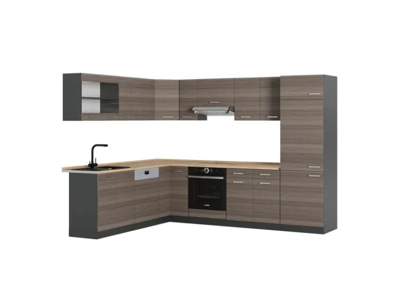 Best Vicco R-Line Eckküche /Anthrazit 227 x 287 cm AP Eiche ohne E-Geräte Winkelküchen