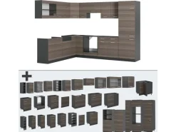 Winkelküchen|Herde<Vicco R-Line Eckküche /Anthrazit 227 x 287 cm ohne Arbeitsplatte ohne E-Geräte Edelgrau