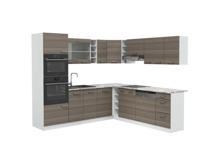 Vicco R-Line Eckküche /Weiß 237 x 60 cm AP Marmor ohne E-Geräte Edelgrau
