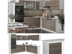 Vicco R-Line Eckküche /Weiß 237 x 60 cm AP Marmor ohne E-Geräte Edelgrau