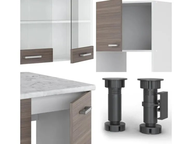 Vicco R-Line Eckküche /Weiß 237 x 60 cm AP Marmor ohne E-Geräte Edelgrau