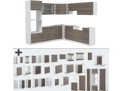 Vicco R-Line Eckküche /Weiß 237 x 60 cm AP Marmor ohne E-Geräte Edelgrau
